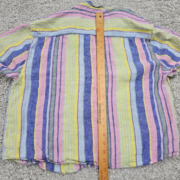 C&C California Top Womens Large Colorful Striped Button Short Sleeve Linen Beach - Picture 9 of 10